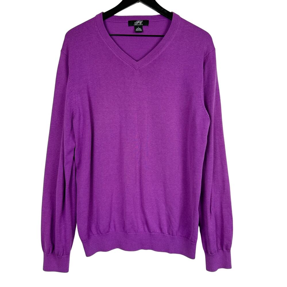 Foxcroft Mens Sweater Silk Cotton V-Neck Purple - L